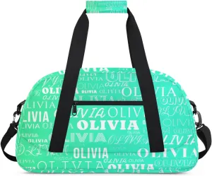 Personalized Kids Duffel Bag with Your Name Lightweight Waterproof Custom Sports Gym Bag with Front Zipper Pocket Foldable Weekender Overnight Bag for School Practice Gymnastic Ballet Gradient Green