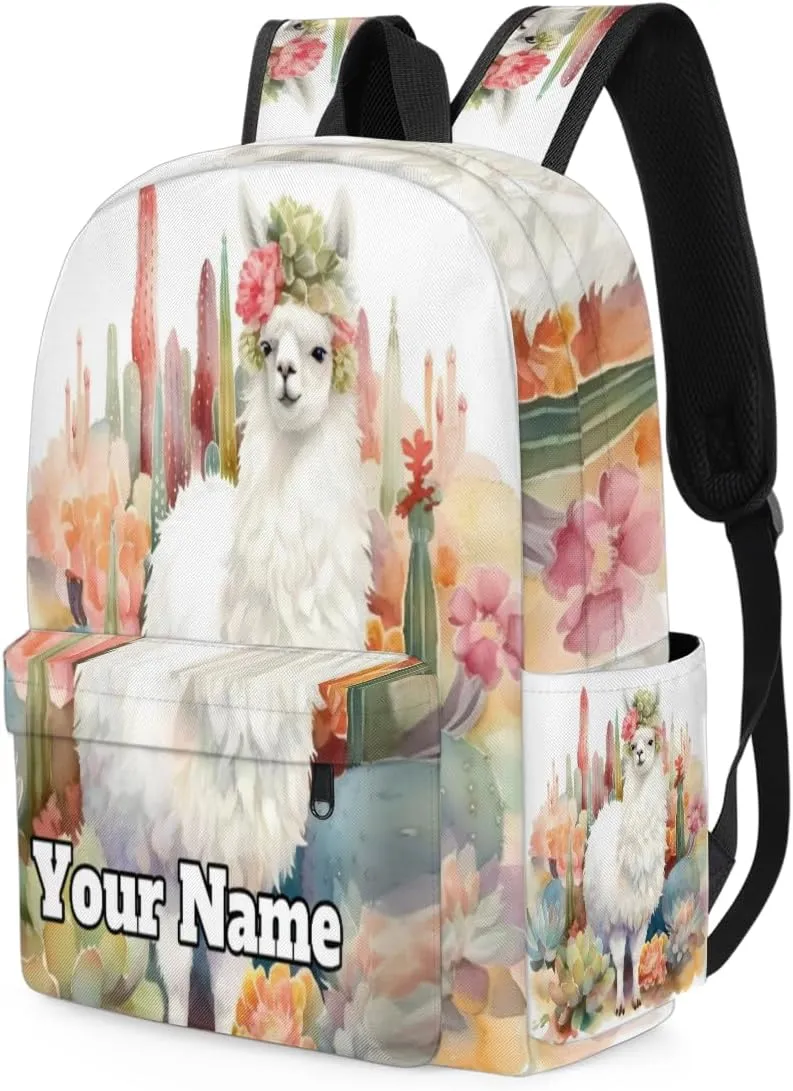 Personalized Llama Alpaca Preschool Toddler Backpack for Boys Girls Custom Kids Name Small Bookbags Kindergarten Elementary Backpack, Cactus Llama