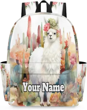 Personalized Llama Alpaca Preschool Toddler Backpack for Boys Girls Custom Kids Name Small Bookbags Kindergarten Elementary Backpack, Cactus Llama