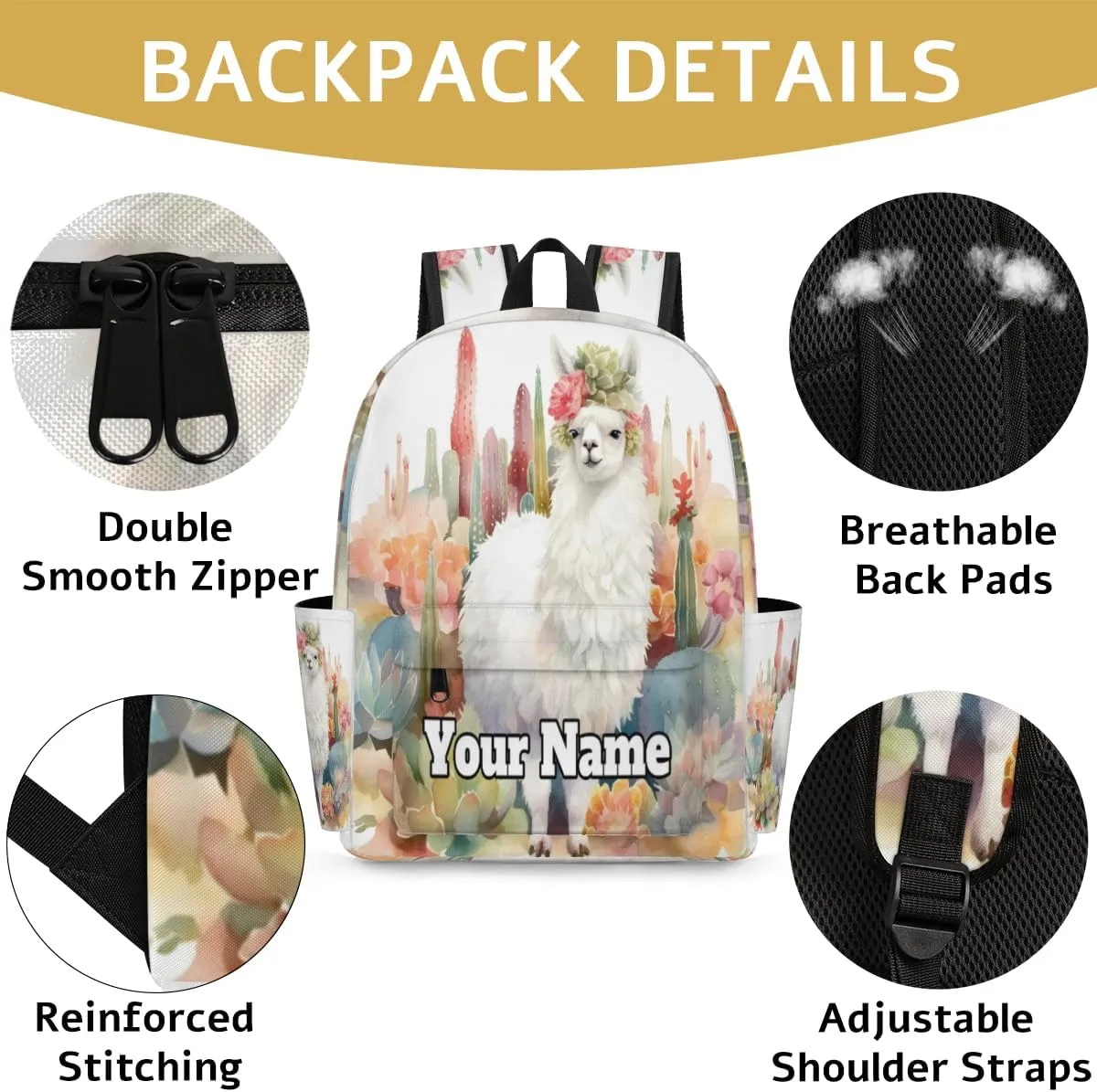 Personalized Llama Alpaca Preschool Toddler Backpack for Boys Girls Custom Kids Name Small Bookbags Kindergarten Elementary Backpack, Cactus Llama