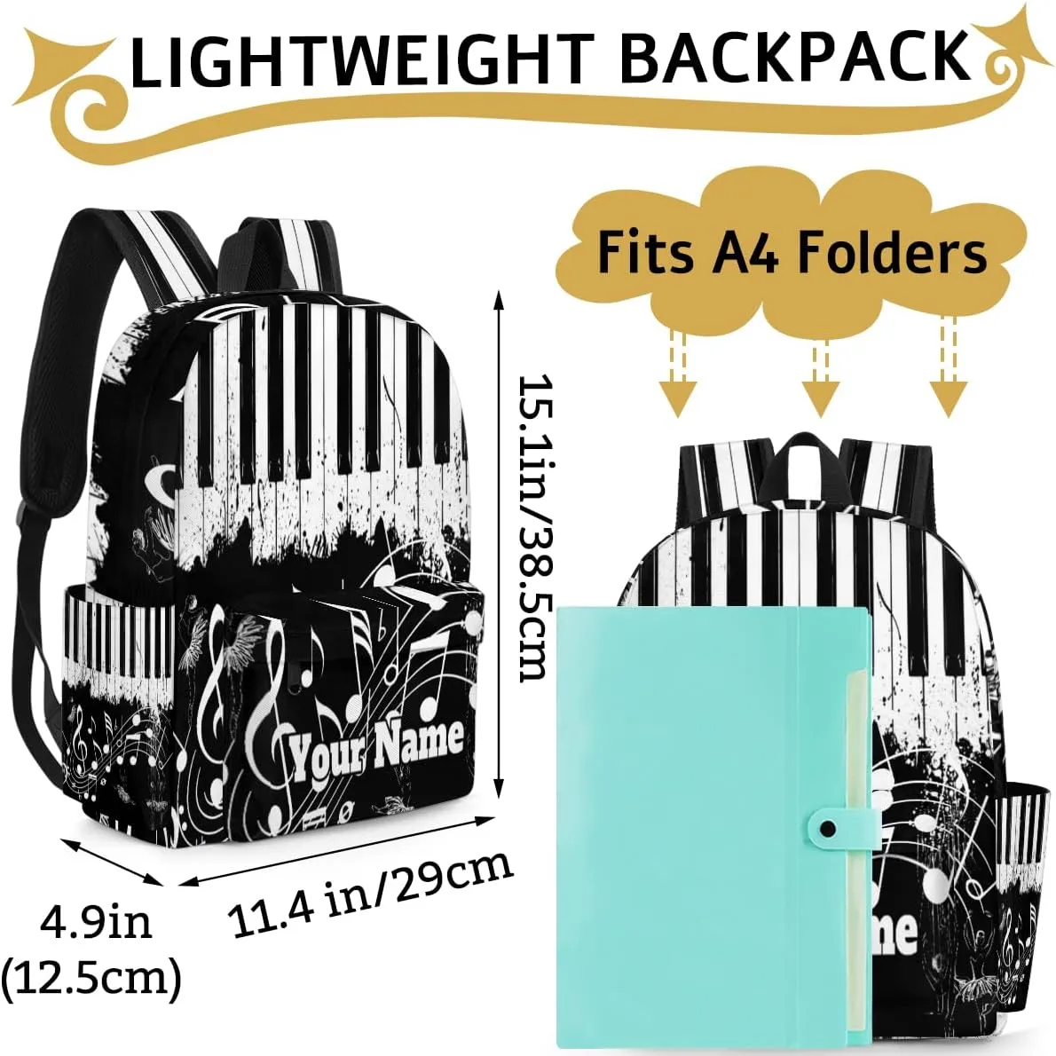 Personalized Music Note Preschool Toddler Backpack for Boys Girls Custom Kids Name Small Bookbags Kindergarten Elementary Backpack, Piano Themed