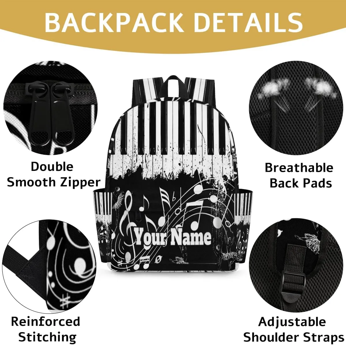 Personalized Music Note Preschool Toddler Backpack for Boys Girls Custom Kids Name Small Bookbags Kindergarten Elementary Backpack, Piano Themed