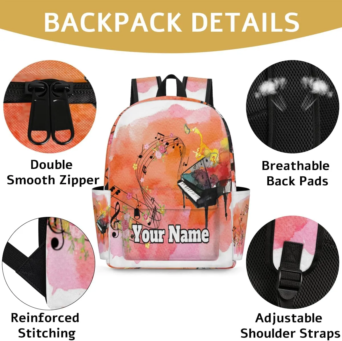 Personalized Music Preschool Toddler Backpack for Boys Girls Custom Kids Name Small Bookbags Kindergarten Elementary Backpack, Piano