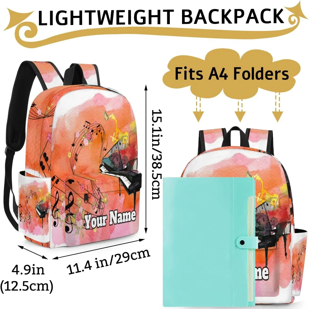 Personalized Music Preschool Toddler Backpack for Boys Girls Custom Kids Name Small Bookbags Kindergarten Elementary Backpack, Piano