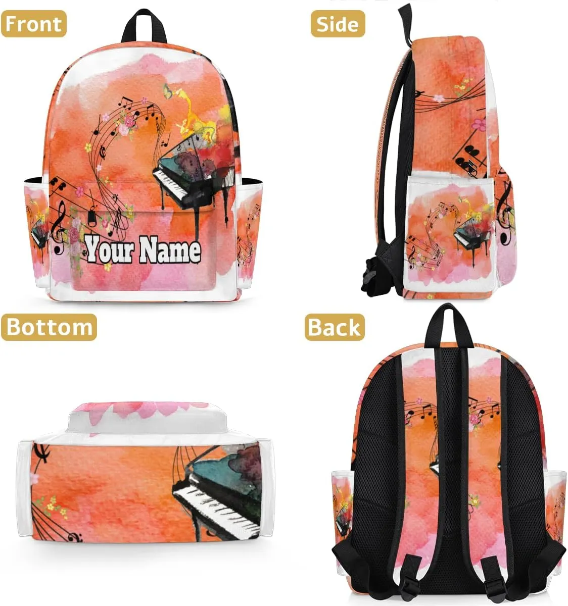 Personalized Music Preschool Toddler Backpack for Boys Girls Custom Kids Name Small Bookbags Kindergarten Elementary Backpack, Piano