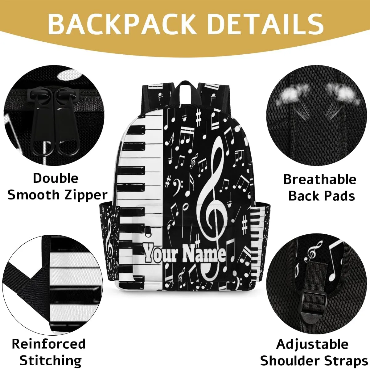 Personalized Piano Keys Music Preschool Toddler Backpack for Boys Girls Custom Kids Name Small Bookbags Kindergarten Elementary Backpack, Music