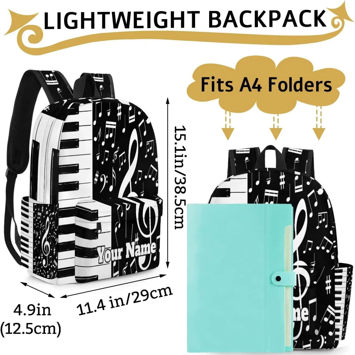 Personalized Piano Keys Music Preschool Toddler Backpack for Boys Girls Custom Kids Name Small Bookbags Kindergarten Elementary Backpack, Music
