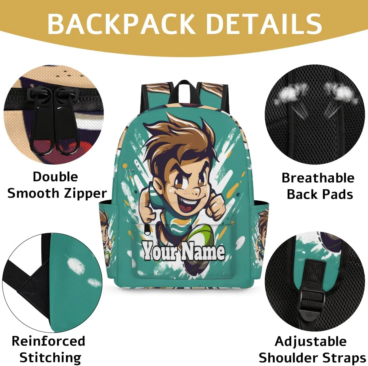 Personalized Sports Rugby Preschool Toddler Backpack for Boys Girls Custom Kids Name Small Bookbags Kindergarten Elementary Backpack, Rugby