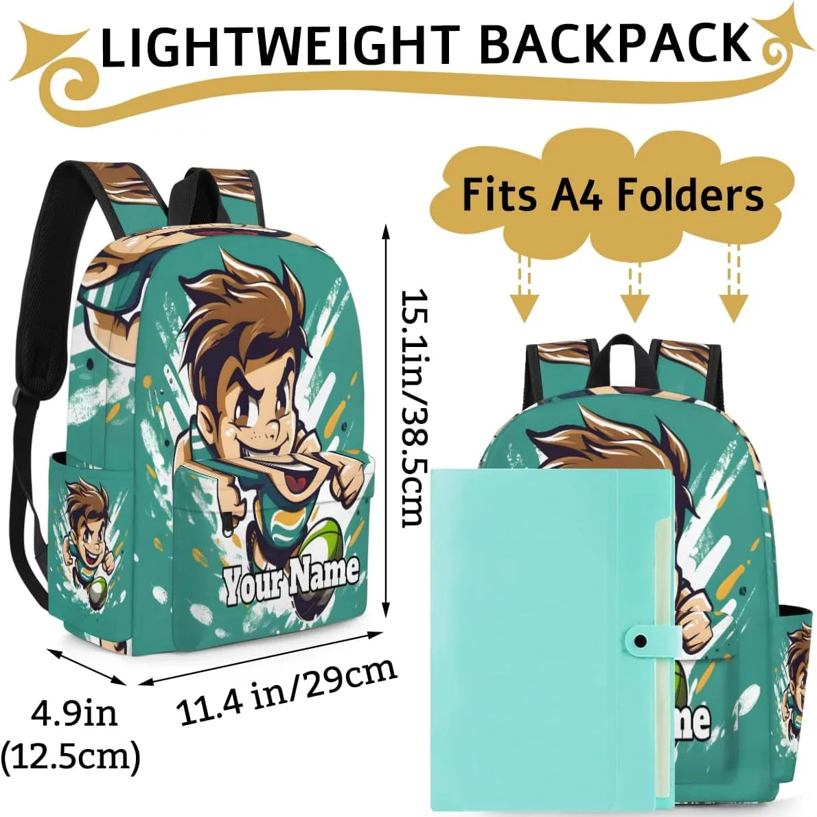 Personalized Sports Rugby Preschool Toddler Backpack for Boys Girls Custom Kids Name Small Bookbags Kindergarten Elementary Backpack, Rugby