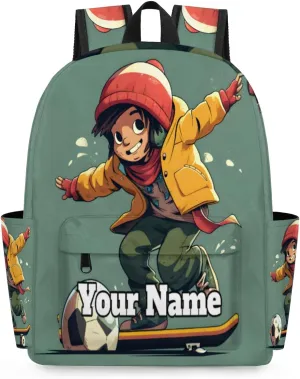 Personalized Sports Skateboarding Preschool Toddler Backpack for Boys Girls Custom Kids Name Small Bookbags Kindergarten Elementary Backpack, Boys Skateboard Soccer