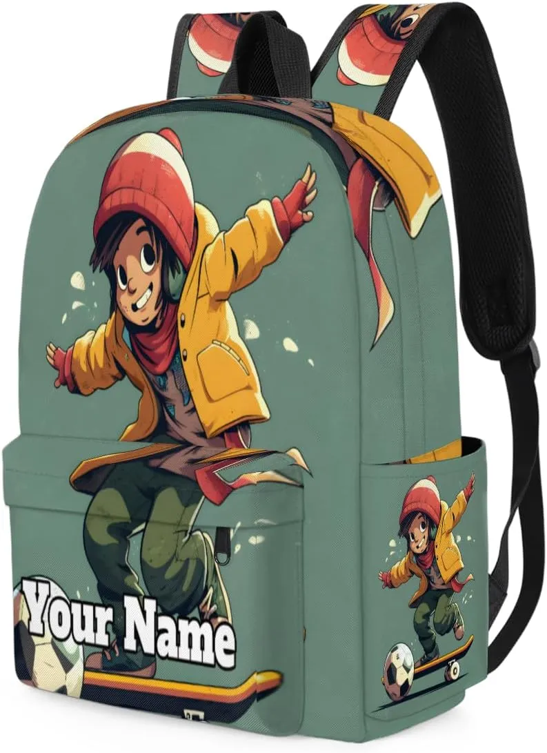 Personalized Sports Skateboarding Preschool Toddler Backpack for Boys Girls Custom Kids Name Small Bookbags Kindergarten Elementary Backpack, Boys Skateboard Soccer