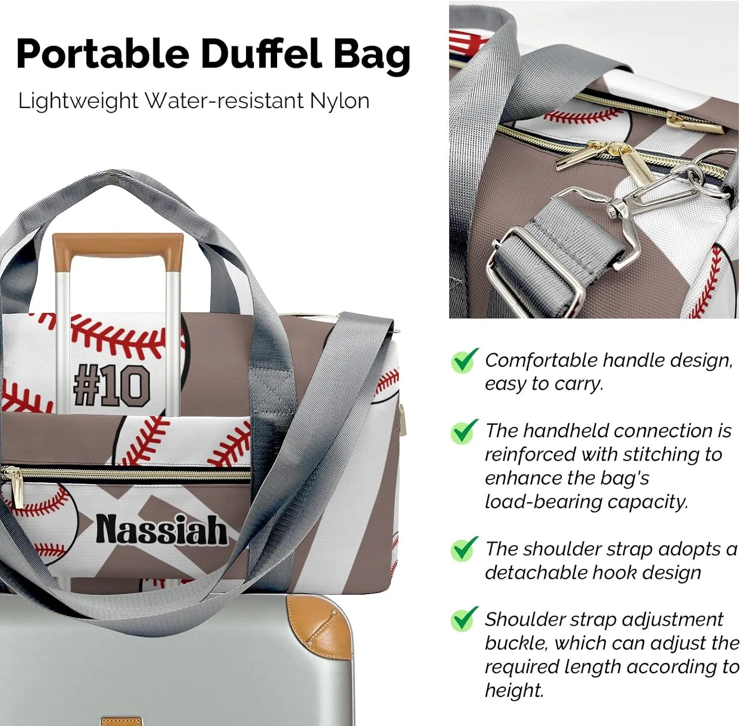 Personalized Team Baseball Brown Duffel Bag,Customized Sport Player Travel Bag for Gifts