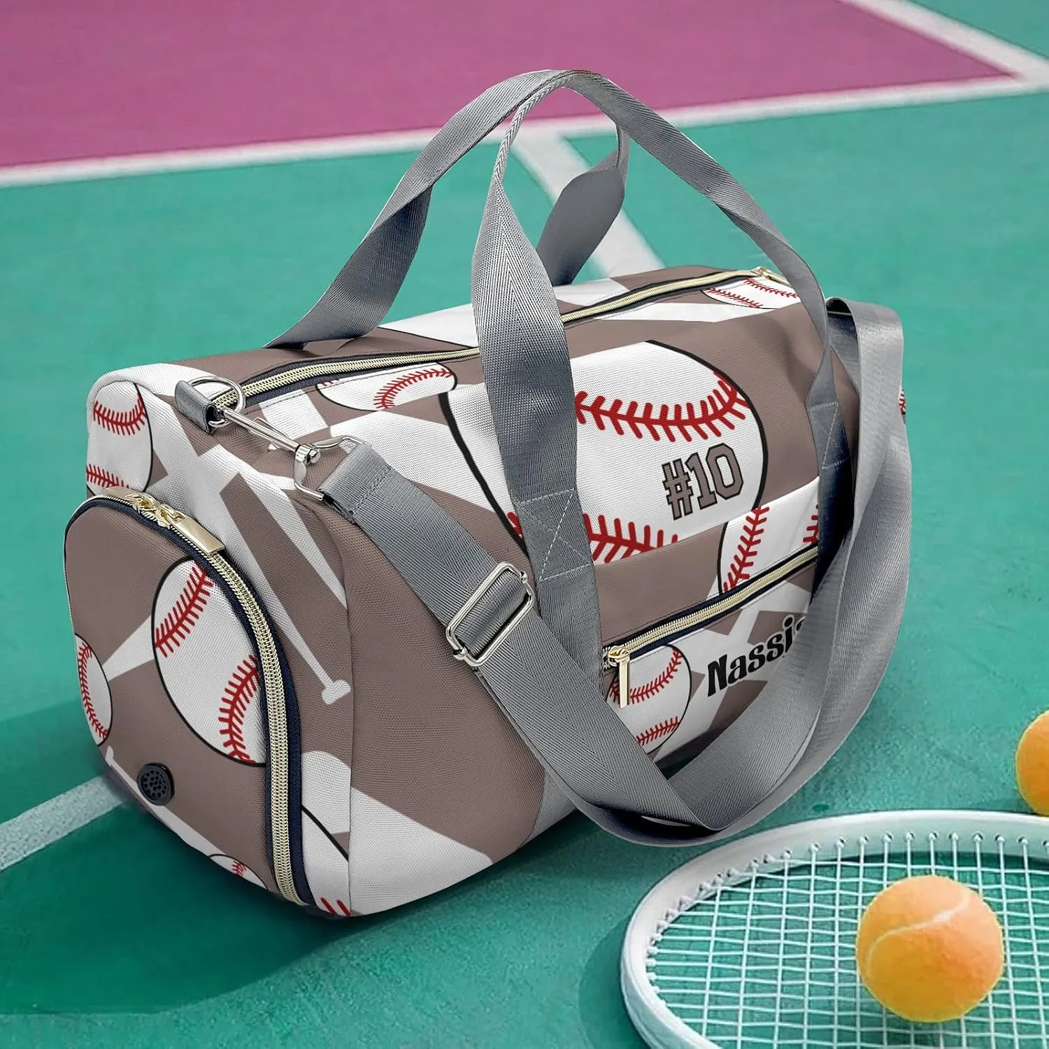 Personalized Team Baseball Brown Duffel Bag,Customized Sport Player Travel Bag for Gifts
