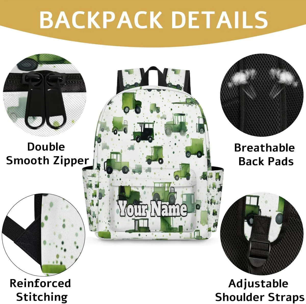Personalized Truck Tractors Preschool Toddler Backpack for Boys Girls Custom Kids Name Small Bookbags Kindergarten Elementary Backpack, Tractors