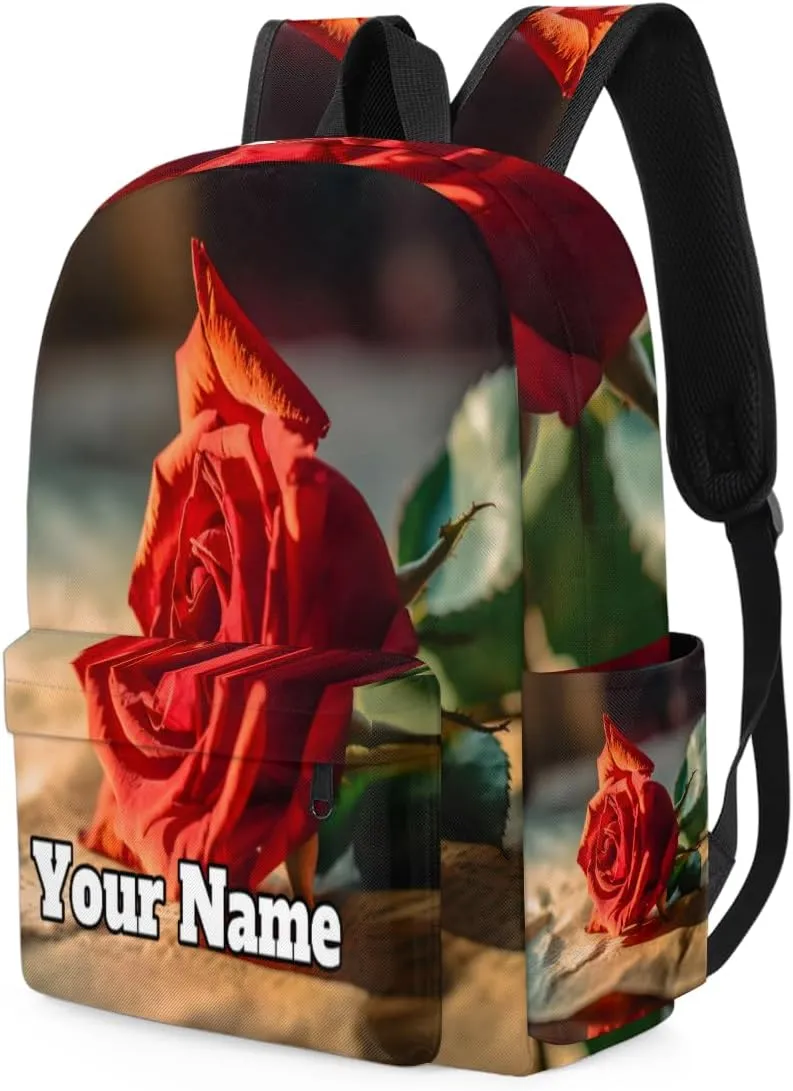 Personalized Valentine's Day Preschool Toddler Backpack for Boys Girls Custom Kids Name Small Bookbags Kindergarten Elementary Backpack, Rose Flowers