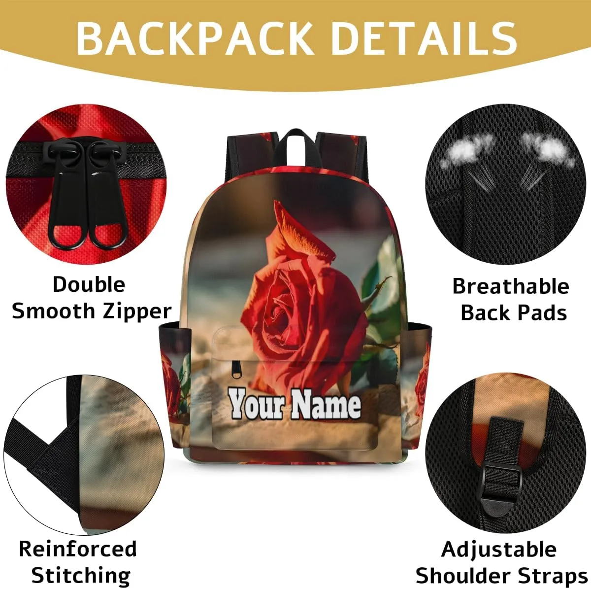 Personalized Valentine's Day Preschool Toddler Backpack for Boys Girls Custom Kids Name Small Bookbags Kindergarten Elementary Backpack, Rose Flowers
