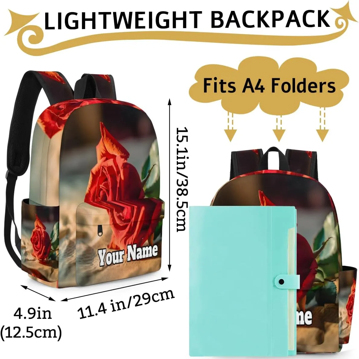 Personalized Valentine's Day Preschool Toddler Backpack for Boys Girls Custom Kids Name Small Bookbags Kindergarten Elementary Backpack, Rose Flowers