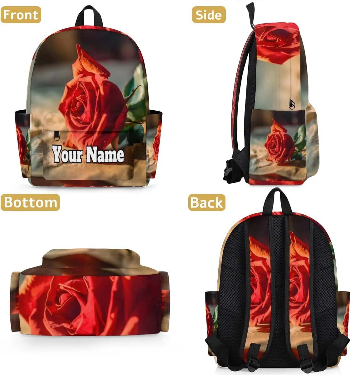 Personalized Valentine's Day Preschool Toddler Backpack for Boys Girls Custom Kids Name Small Bookbags Kindergarten Elementary Backpack, Rose Flowers