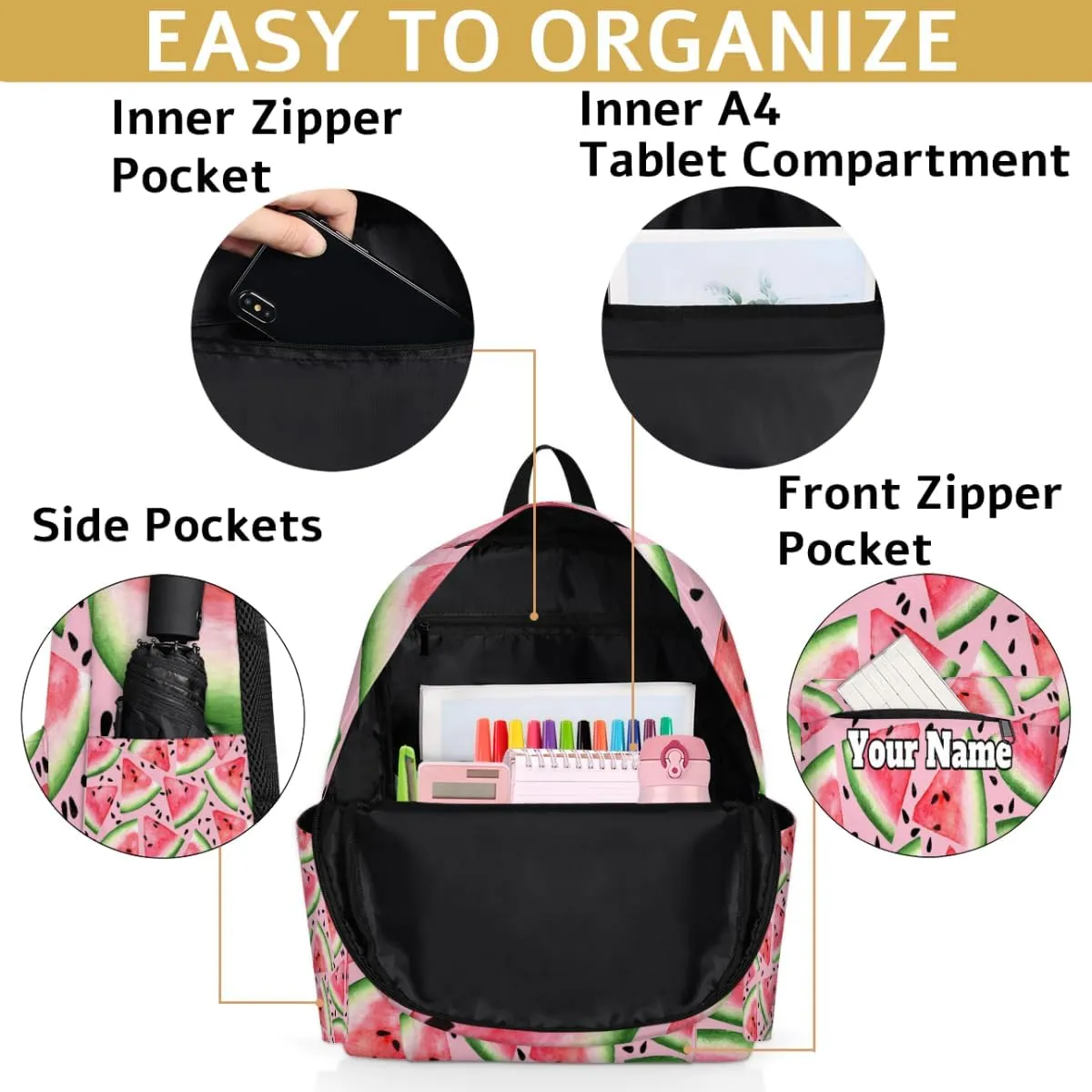 Personalized Watermelon Preschool Toddler Backpack for Boys Girls Custom Kids Name Small Bookbags Kindergarten Elementary Backpack, Watermelon Pattern