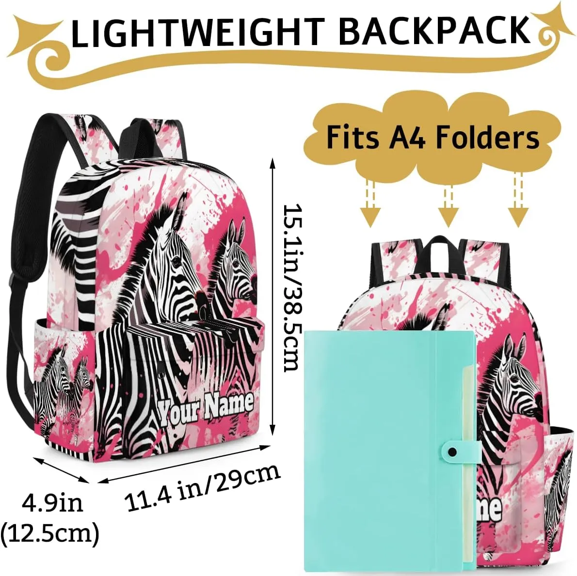 Personalized Zebra Preschool Toddler Backpack for Boys Girls Custom Kids Name Small Bookbags Kindergarten Elementary Backpack, Zebra Print