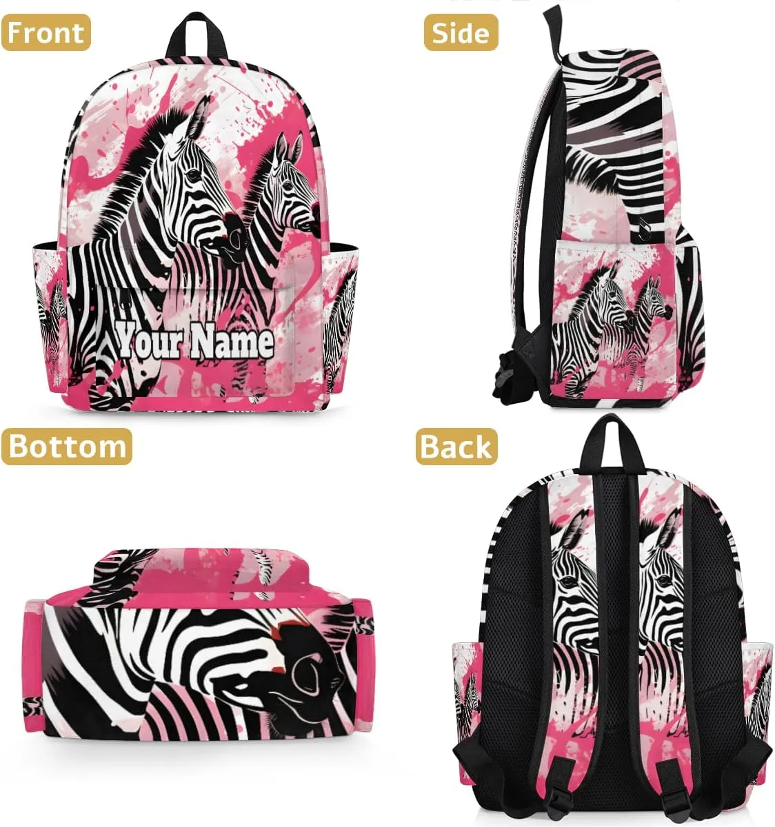 Personalized Zebra Preschool Toddler Backpack for Boys Girls Custom Kids Name Small Bookbags Kindergarten Elementary Backpack, Zebra Print