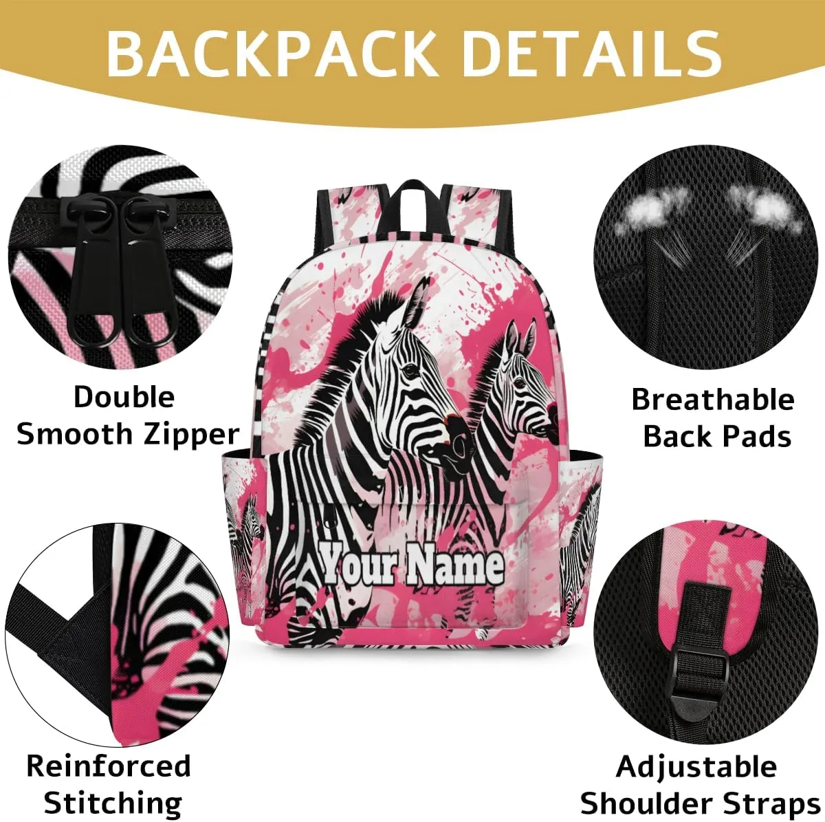 Personalized Zebra Preschool Toddler Backpack for Boys Girls Custom Kids Name Small Bookbags Kindergarten Elementary Backpack, Zebra Print