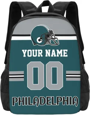 Philadelphia Backpack Custom Football Style Backpack Personalized Name and Number Backpacks Customized High Capacity Bag Gifts for Men Women Fans