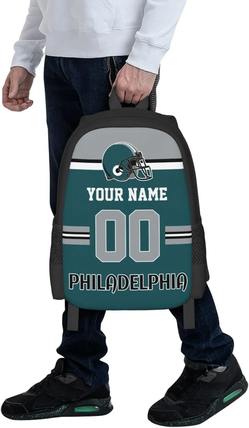 Philadelphia Backpack Custom Football Style Backpack Personalized Name and Number Backpacks Customized High Capacity Bag Gifts for Men Women Fans