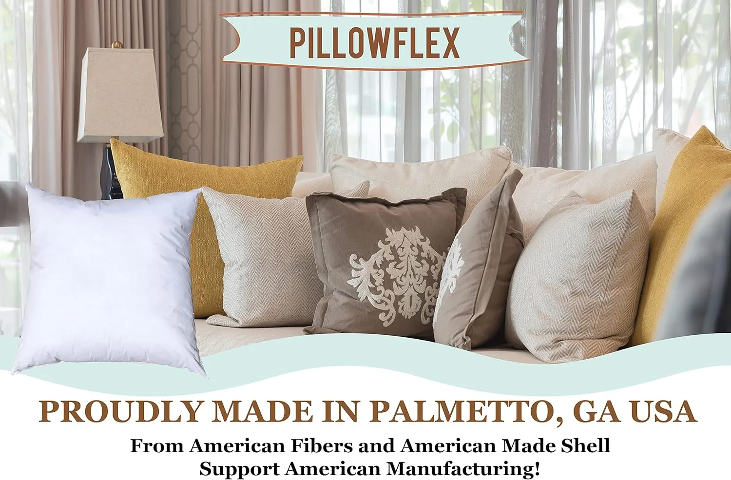 Pillowflex Premium Polyester Throw Pillow Insert - 14x14 - Ultra Soft Small Square Throw Pillow, Couch Sham, Lumbar, Back, Sofa - Machine Washable - Decorative Accent Form - 1 Soft Pillow