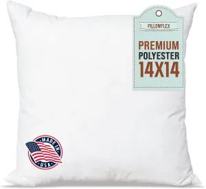 Pillowflex Premium Polyester Throw Pillow Insert - 14x14 - Ultra Soft Small Square Throw Pillow, Couch Sham, Lumbar, Back, Sofa - Machine Washable - Decorative Accent Form - 1 Soft Pillow