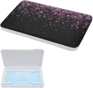 Pink Falling Particles on Dark Mask Storage Box Organizer Portable Case Reusable Face Cover Holder Container Keeper with Lid for Bag Office Travel
