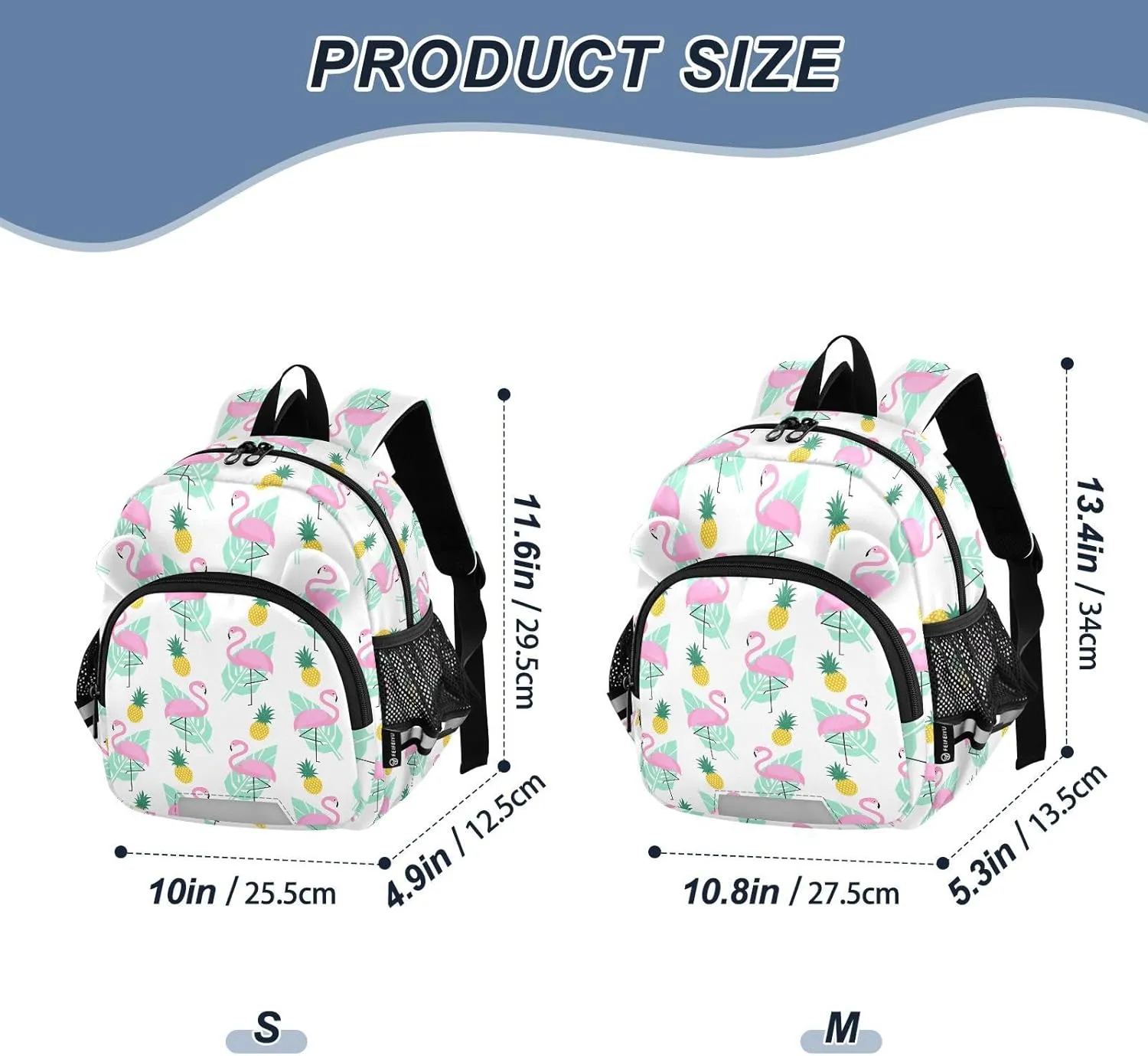 Pink Flamingos Preschool Backpack Pineapples Green Palm Leaves Daycare Bookbag School Backpack with Traction Rope for Kids 3-6