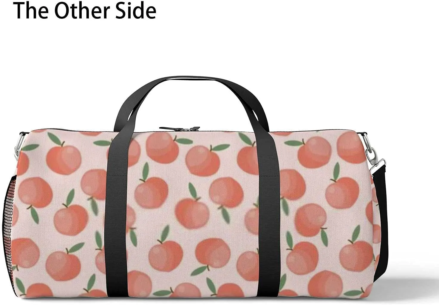 Pink Peach with Leaves Sports Duffel Bag Travel Gym Tote Bags Lightweight Durable Shoulder Strap Waterproof Polyester Outside Mesh Pocket Overnight Trip Duffel Bag for Women Men