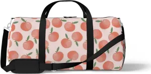 Pink Peach with Leaves Sports Duffel Bag Travel Gym Tote Bags Lightweight Durable Shoulder Strap Waterproof Polyester Outside Mesh Pocket Overnight Trip Duffel Bag for Women Men