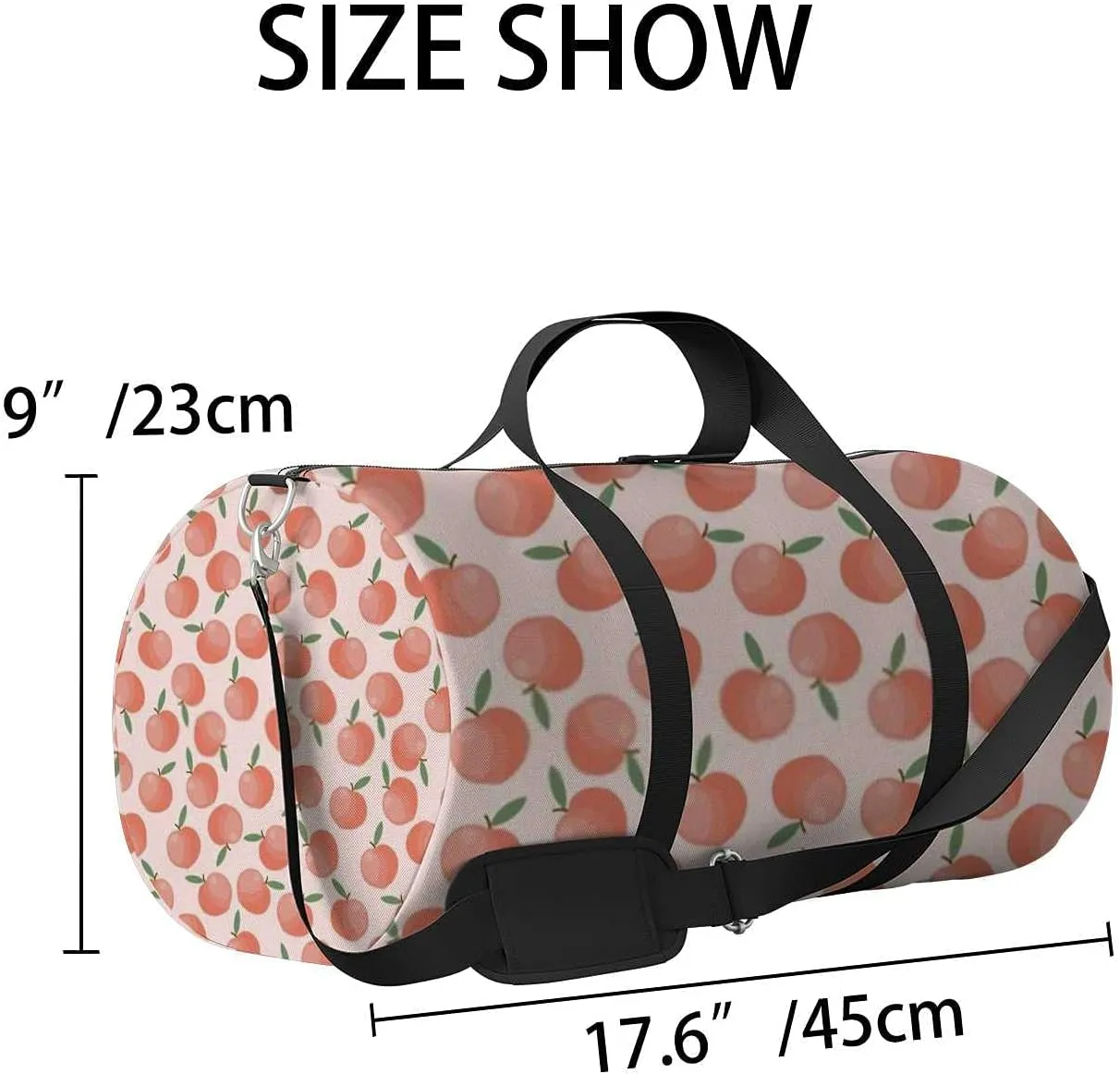 Pink Peach with Leaves Sports Duffel Bag Travel Gym Tote Bags Lightweight Durable Shoulder Strap Waterproof Polyester Outside Mesh Pocket Overnight Trip Duffel Bag for Women Men