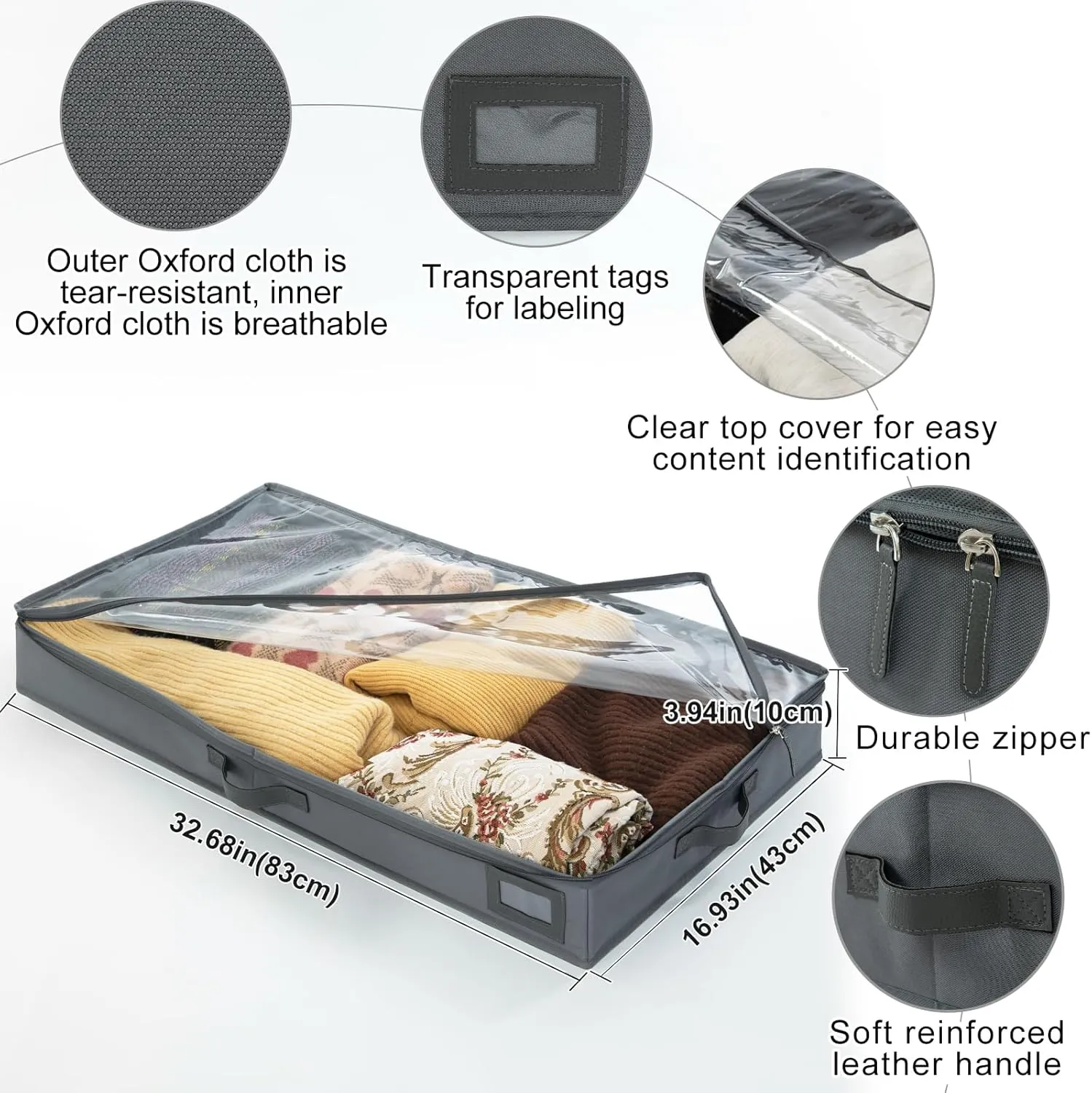 Plumegan 4 Inch Low Profile Under Bed Storage Container, Underbed Storage Bin, Under Crib/Couch Storage, Closet Organizer for Clothes, Blanket, Wrapping Paper, Yarn, Sweater, Stuffed Animal, Bedding