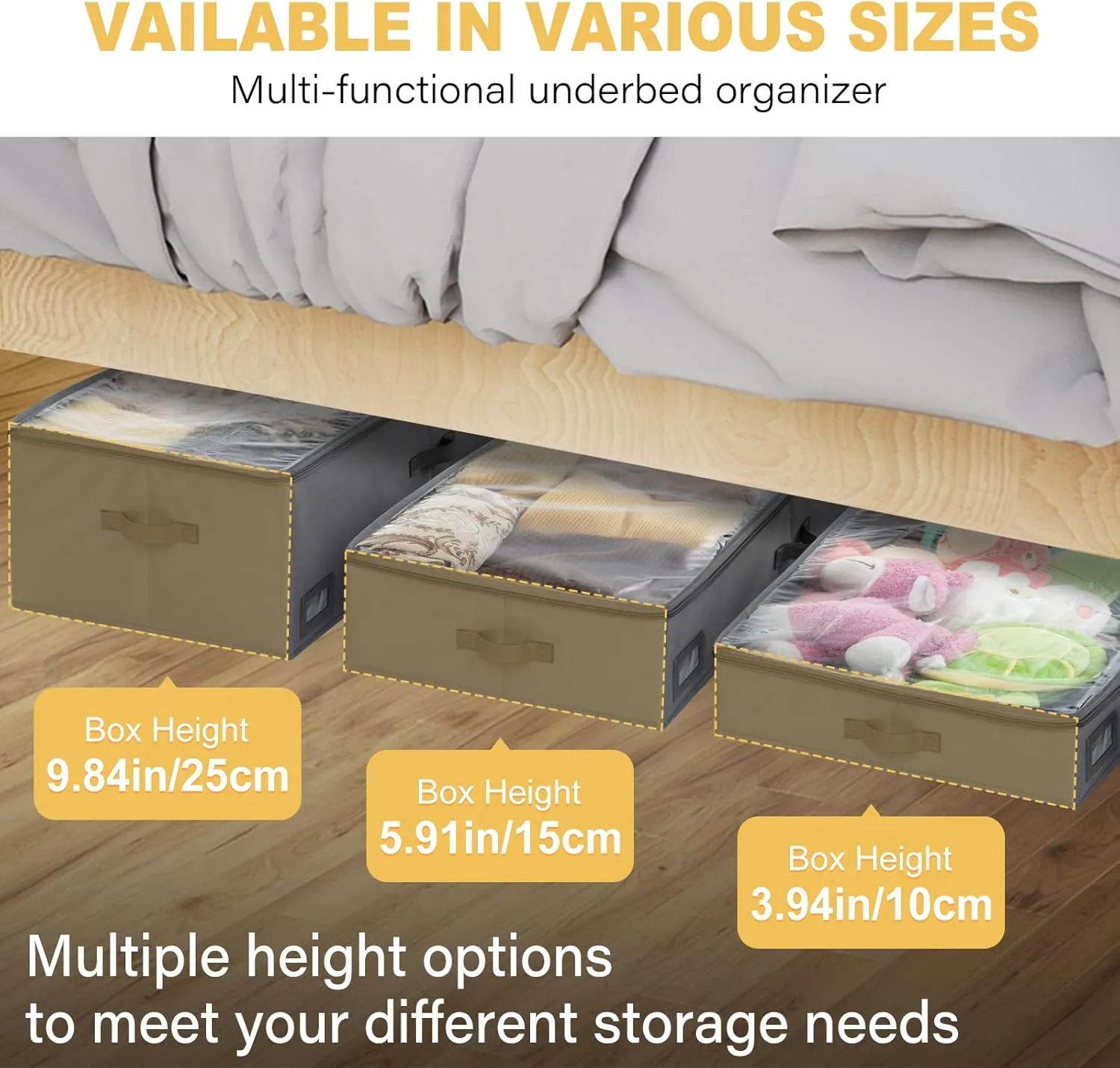 Plumegan 4 Inch Low Profile Under Bed Storage Container, Underbed Storage Bin, Under Crib/Couch Storage, Closet Organizer for Clothes, Blanket, Wrapping Paper, Yarn, Sweater, Stuffed Animal, Bedding