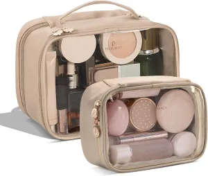 Pocmimut Clear Makeup Bags,Small Makeup Pouch with Large Cosmetic Bag Car Accessories Storage for Women,Travel Essentials Organizers,Apricot