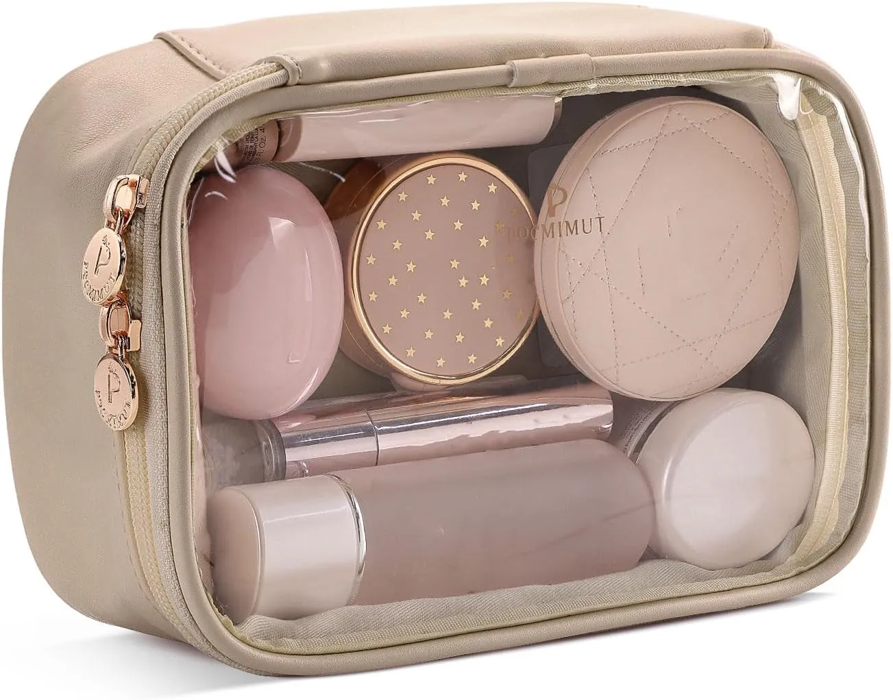 Pocmimut Clear Makeup Bags,Small Makeup Pouch with Large Cosmetic Bag Car Accessories Storage for Women,Travel Essentials Organizers,Apricot