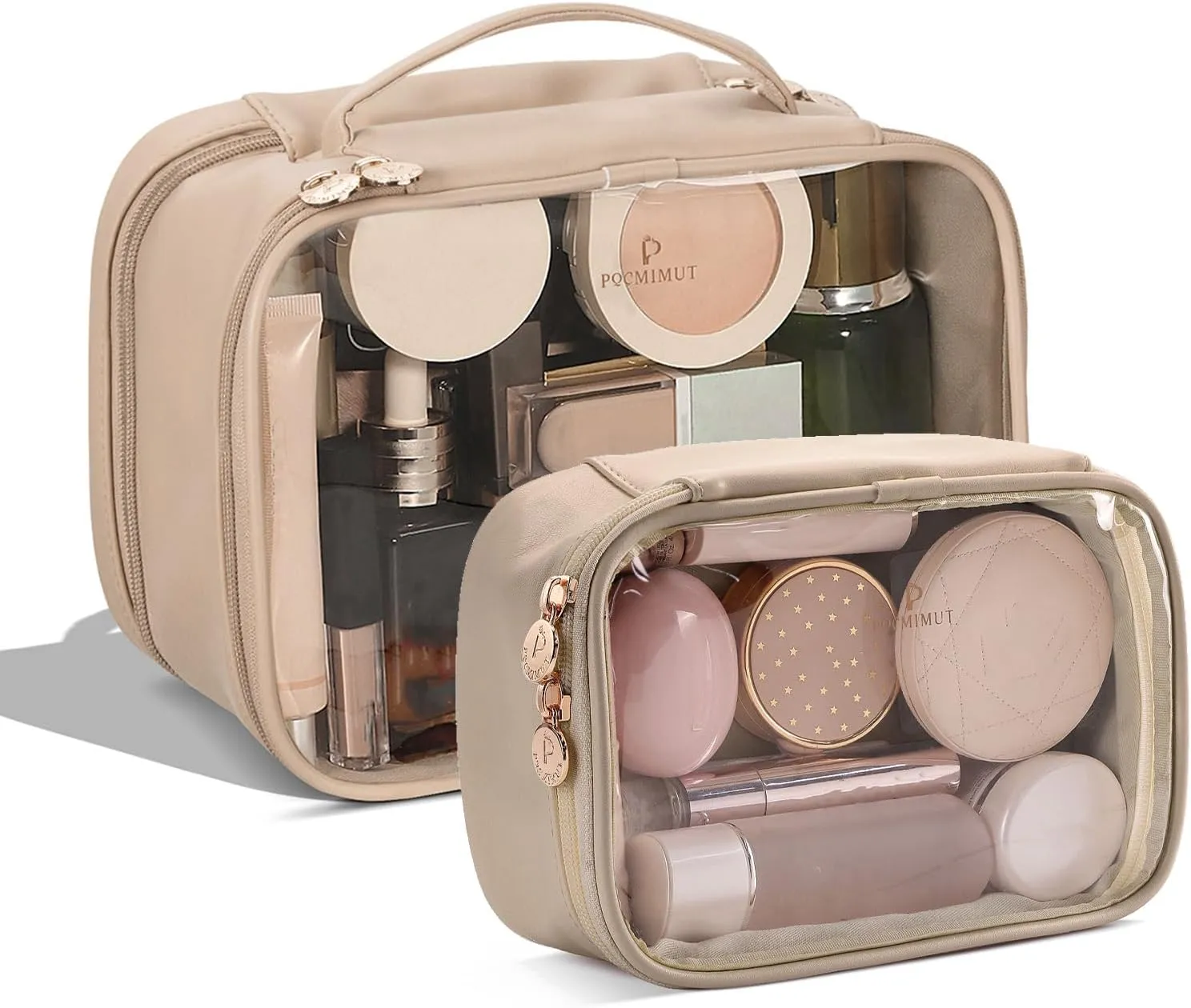 Pocmimut Clear Makeup Bags,Small Makeup Pouch with Large Cosmetic Bag Car Accessories Storage for Women,Travel Essentials Organizers,Apricot