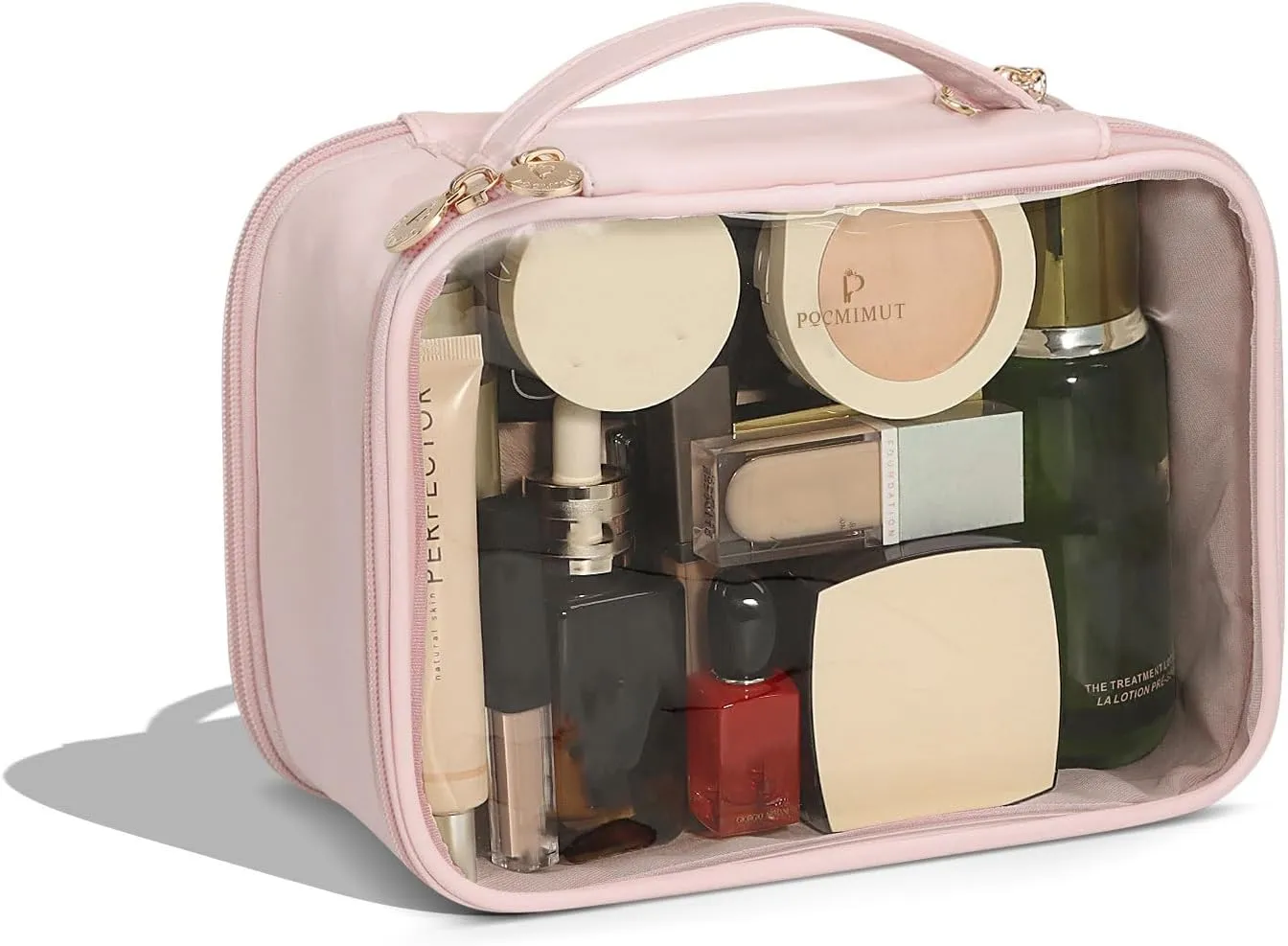 Pocmimut Clear Makeup Bags,Small Makeup Pouch with Large Cosmetic Bag Toiletry Bag Storage for Women,Travel Essentials Organizers,Pink