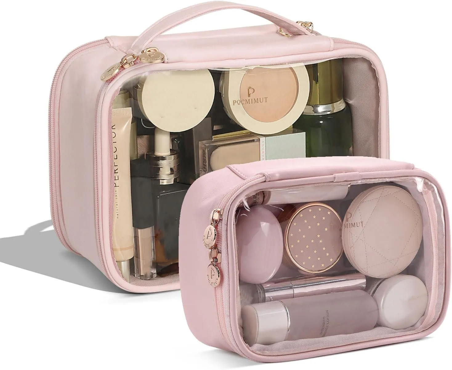Pocmimut Clear Makeup Bags,Small Makeup Pouch with Large Cosmetic Bag Toiletry Bag Storage for Women,Travel Essentials Organizers,Pink