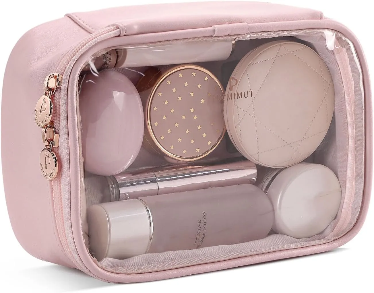 Pocmimut Clear Makeup Bags,Small Makeup Pouch with Large Cosmetic Bag Toiletry Bag Storage for Women,Travel Essentials Organizers,Pink