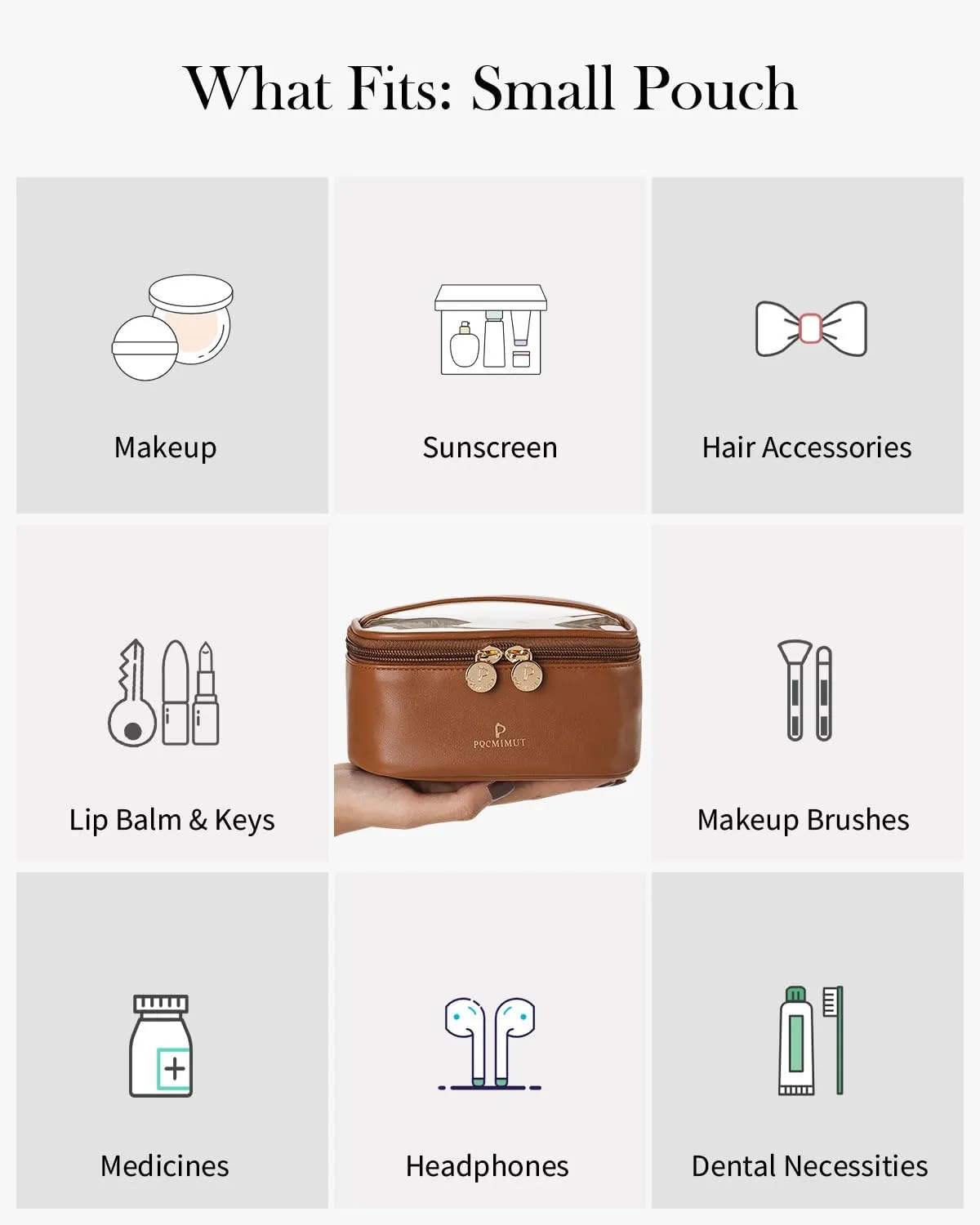 Pocmimut Makeup Bag,Clear Cosmetic Bag Travel Makeup Pouch Car Accessories for Women,Travel Essentials Toiletry Bag Organizers,Brown