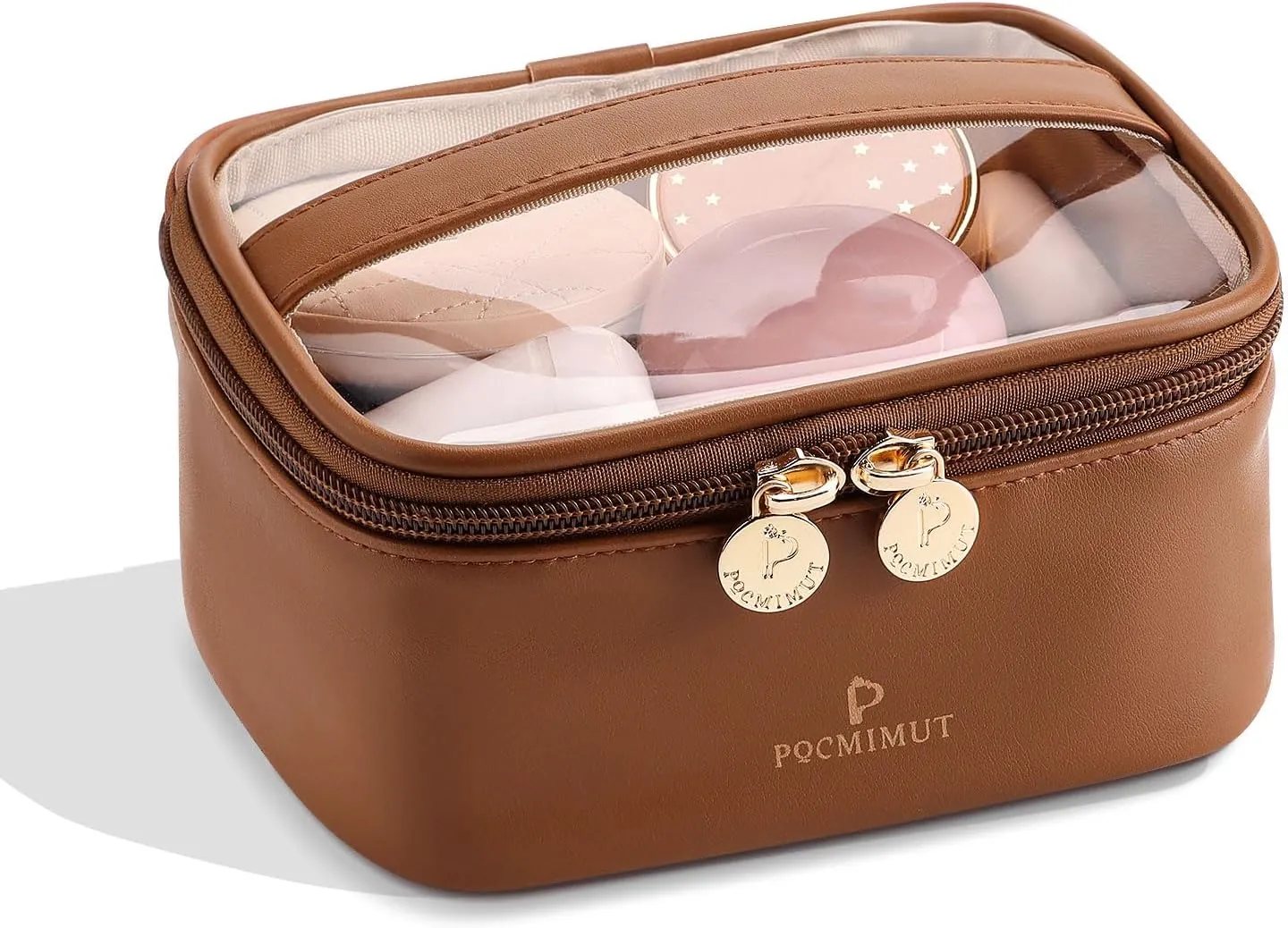 Pocmimut Makeup Bag,Clear Cosmetic Bag Travel Makeup Pouch Car Accessories for Women,Travel Essentials Toiletry Bag Organizers,Brown