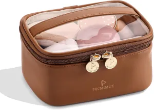 Pocmimut Makeup Bag,Clear Cosmetic Bag Travel Makeup Pouch Car Accessories for Women,Travel Essentials Toiletry Bag Organizers,Brown
