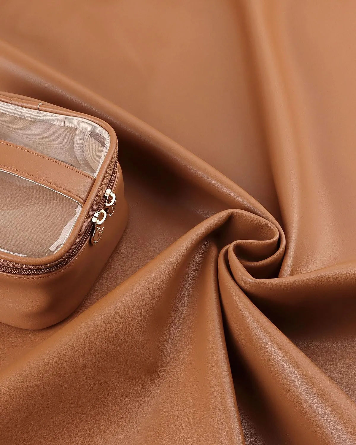 Pocmimut Makeup Bag,Clear Cosmetic Bag Travel Makeup Pouch Car Accessories for Women,Travel Essentials Toiletry Bag Organizers,Brown