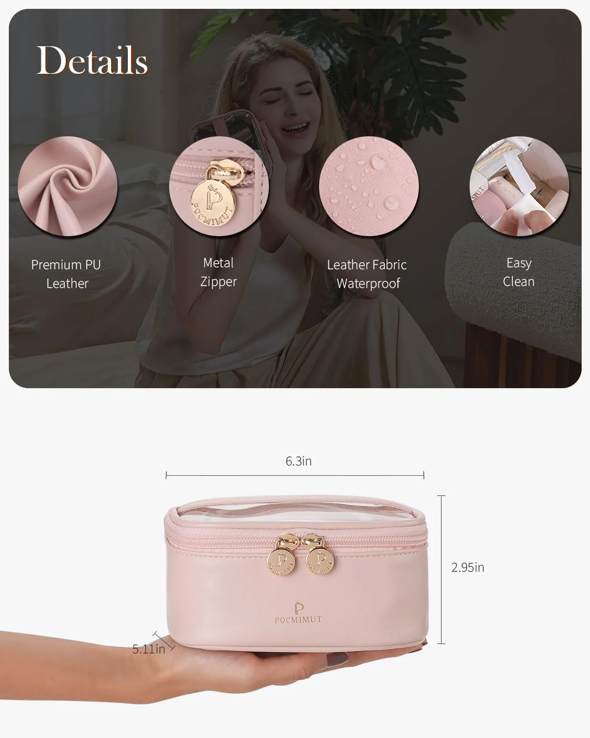 Pocmimut Makeup Bag,Clear Cosmetic Bag Travel Makeup Pouch Car Accessories for Women,Travel Essentials Toiletry Bag Organizers,Pink