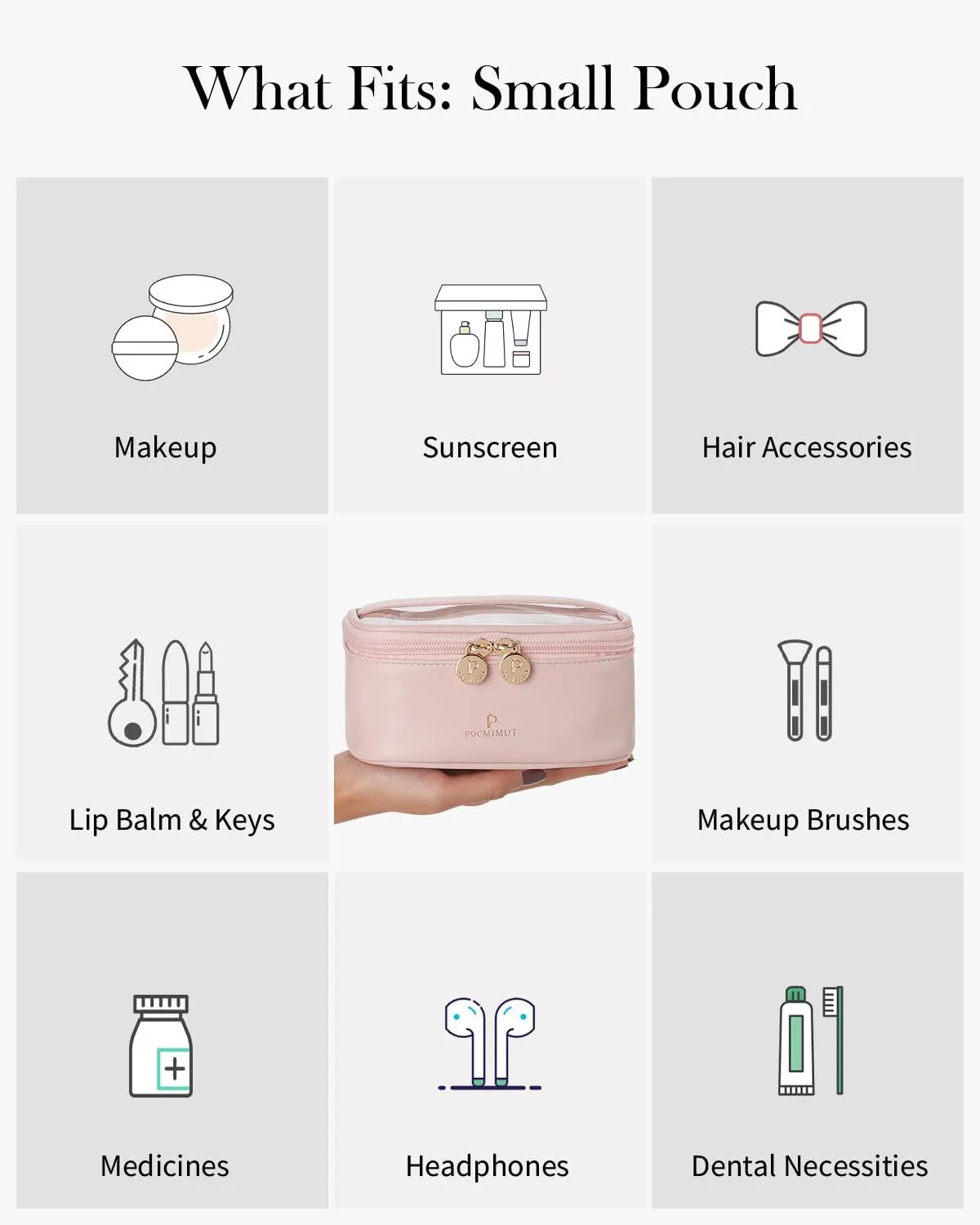Pocmimut Makeup Bag,Clear Cosmetic Bag Travel Makeup Pouch Car Accessories for Women,Travel Essentials Toiletry Bag Organizers,Pink