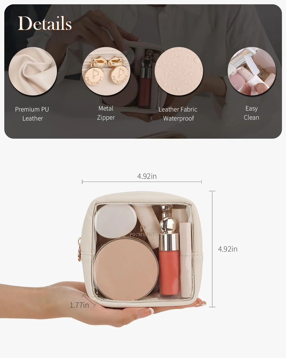 Pocmimut Makeup Bag,Mini Makeup Pouch with Small Toiletry Bag for Car Accessories for Women,Travel Essentials Organizers,Begie